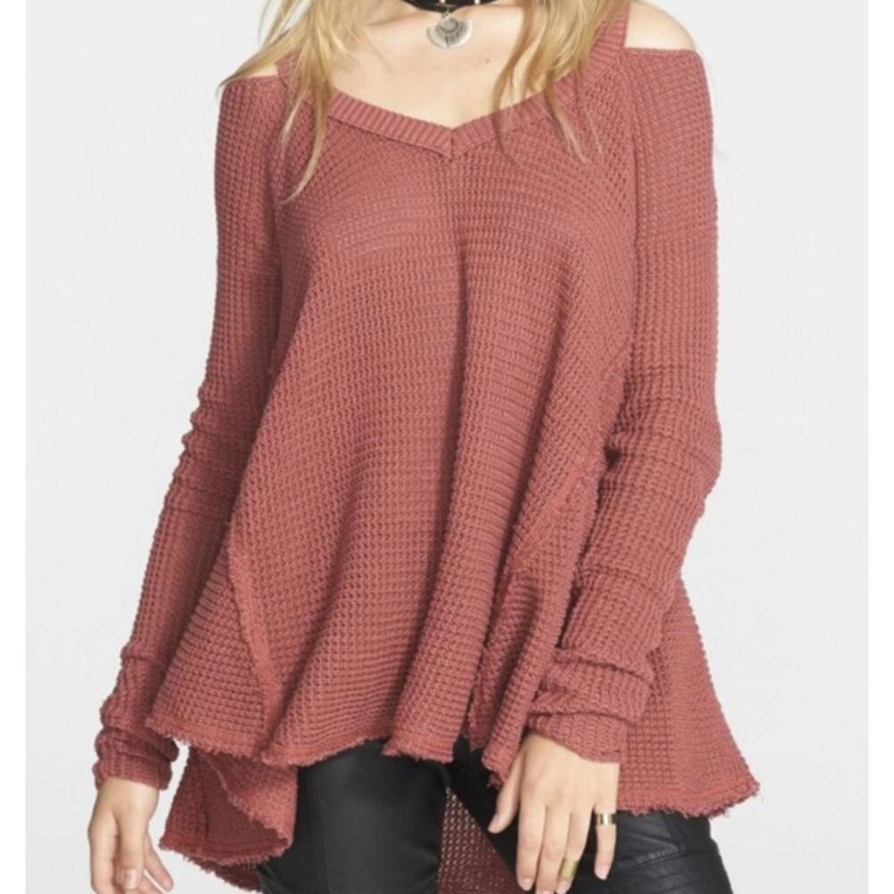 Free People Blush Pink Cold Shoulder Cotton Moonshine Sweater - Size - Small